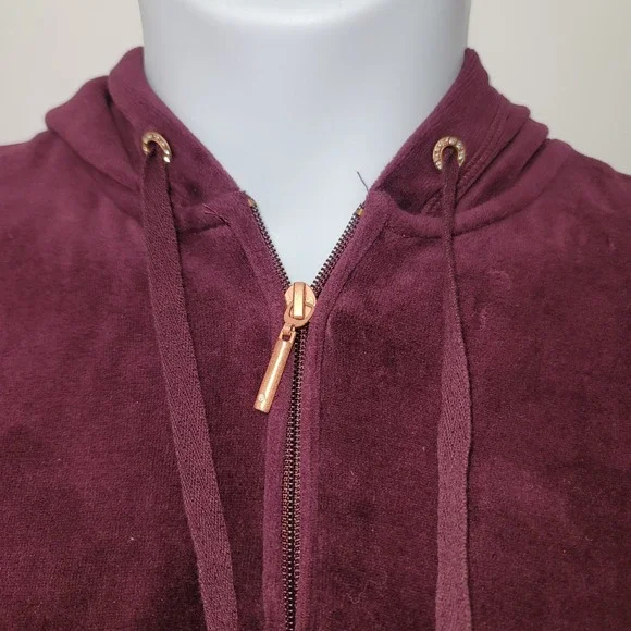 NY&C Velour Sweatsuit Sz M Burgundy Zip Hoodie Wide Leg Pants Set Y2K Athletic - Picture 13 of 14